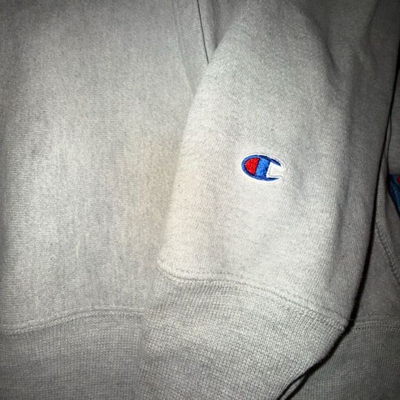 Champion Reverse Weave Y2K Sweatshirt Gray Pullover Hoodie Size XL unique logo - Picture 7 of 9